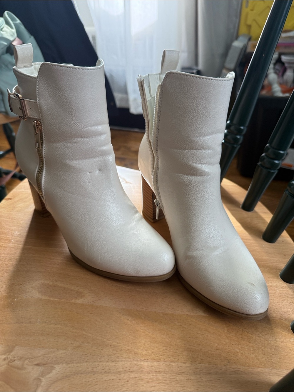 New York & Company White Ankle Booties with Side Zip